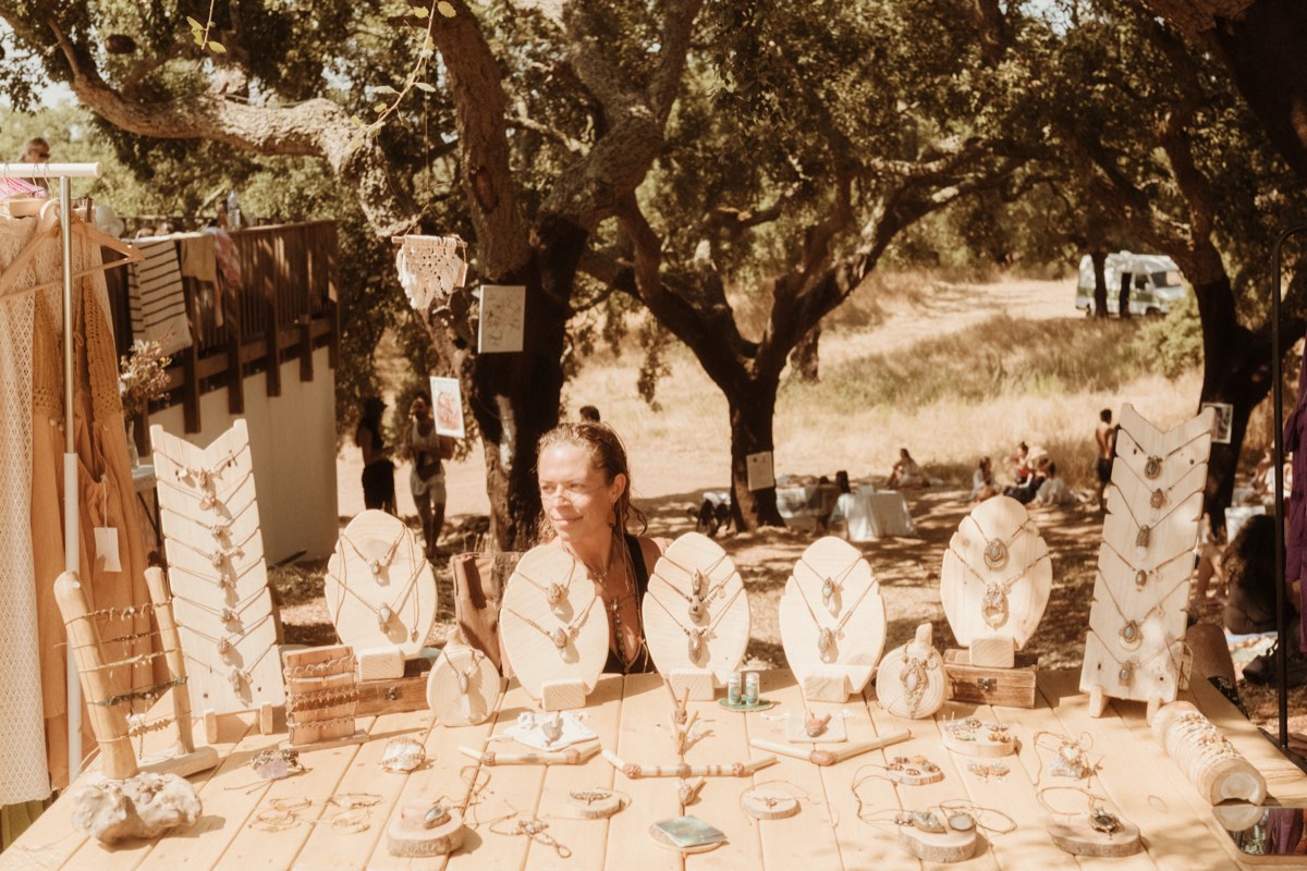 Makers market and artisan stalls at EDLX festival in the forest